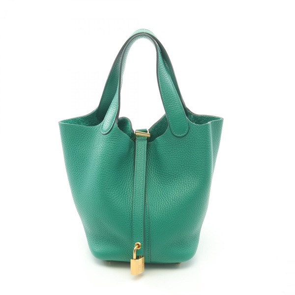 HERMES Picotin Lock PM Handbag Clemence leather Green Menthe Used Women C GHW