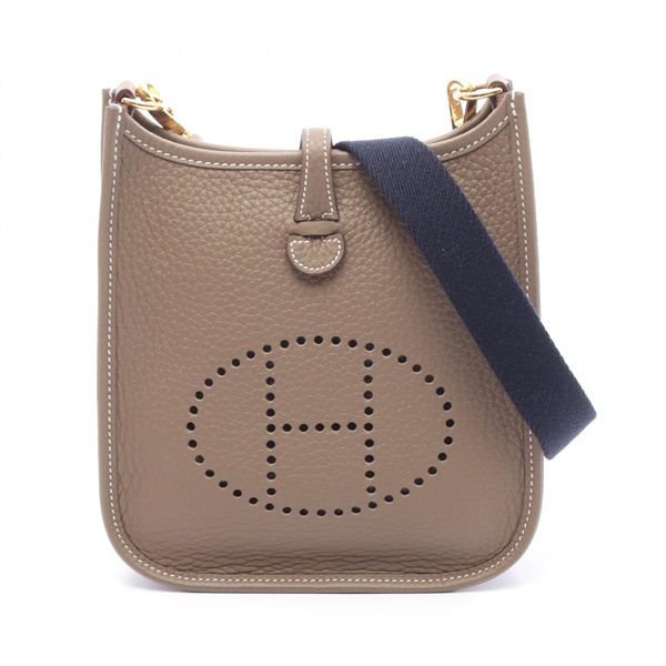 HERMES Evelyne TPM Shoulder Bag Clemence leather Etoupe Grey Used Women K GHW