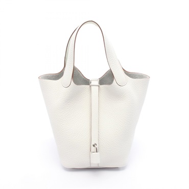 HERMES Picotin Lock Eclat PM Handbag Clemence leather  White Green used W SHW