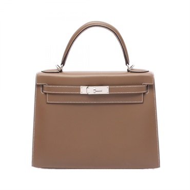 HERMES Kelly 28 Shoulder Handbag Tadelakt leather Etoupe Grey Used Women SHW D