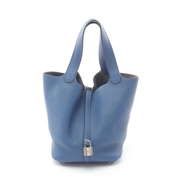 HERMES Picotin Lock MM Handbag Clemence leather Blue agate Used Women X SHW