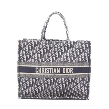 Dior BOOK TOTE L Oblique Bag M1286ZRIW_M828 canvas Navy Blue Beige Used Women