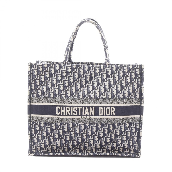 Dior BOOK TOTE L Oblique Bag M1286ZRIW_M828 canvas Navy Blue Beige Used Women