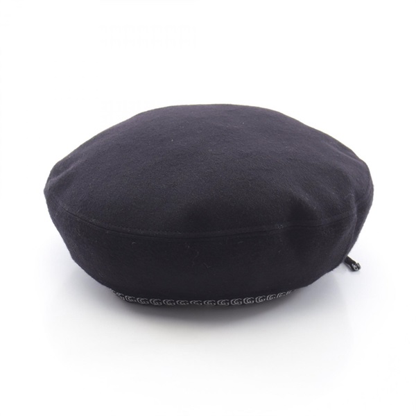GUCCI Double G beret hat wool Black Used Women