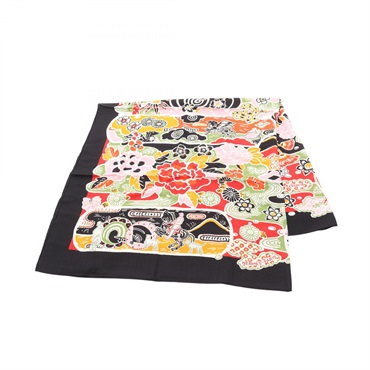 HERMES Carre140 BINGATA Scarf silk cashmere Black Red Multicolor Used Women