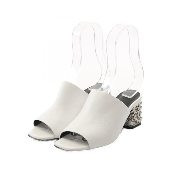 HERMES Glossy 60 Sandals #35.5 shoes heels mules leather White Used Women