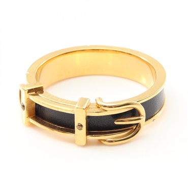 HERMES Scarf ring leather Gold Plated Black Used Women GHW