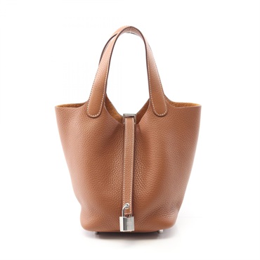 HERMES Picotin Lock PM Handbag Clemence leather Brown Gold Used Women K SHW