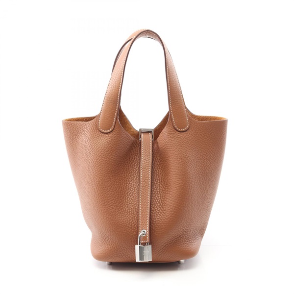 HERMES Picotin Lock PM Handbag Clemence leather Brown Gold Used Women K SHW
