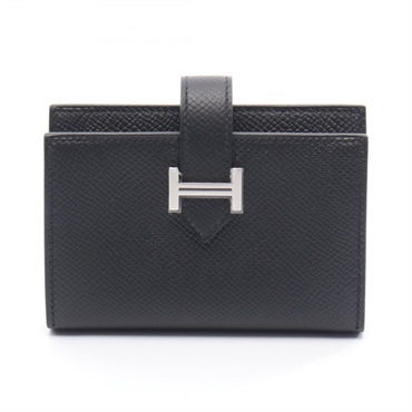 HERMES Bearn mini Card Case W Epsom leather Black Women SHW