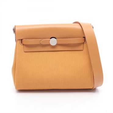 HERMES Herbag Zip Mini Shoulder Crossbody Bag K Toile H leather Brown SHW Used