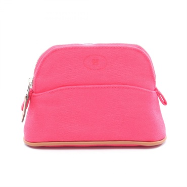 HERMES Bolide Pouch 15 Mini bag canvas leather Pink Brown hibiscus Used SHW