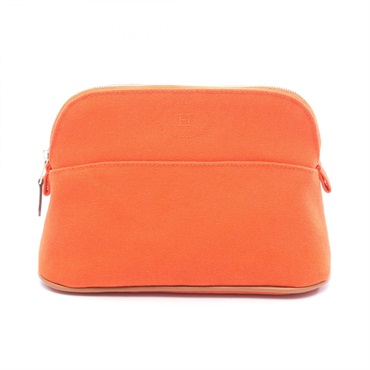 HERMES Bolide Pouch 20 Bag canvas leather Orange Brown Feu Used Women SHW