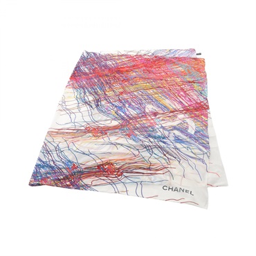 CHANEL COCO Mark Stole wrap scarf cotton White Multicolor Used Women CC