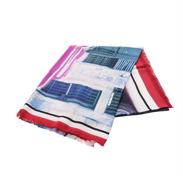 CHANEL Stole wrap Silk Pink Red Blue Multicolor Used Women CC Coco