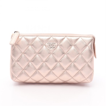 CHANEL Matelasse Pouch A69259 Lamb leather Pink Used Women SHW COCO CC