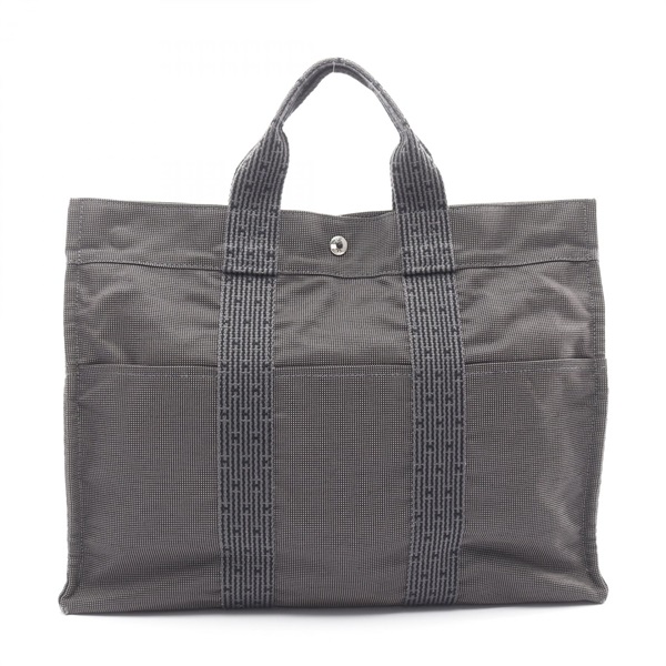 HERMES Herline MM Tote Hand Bag Nylon canvas Gray Used unisex SHW