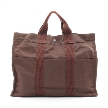 HERMES Herline MM Tote Hand Bag Nylon canvas Brown Used unisex SHW