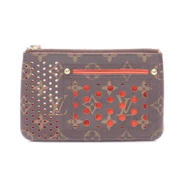 LOUIS VUITTON pochette plat Pouch bagM95187 Monogram Perfo canvas leather Used