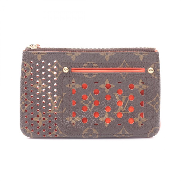 LOUIS VUITTON pochette plat Pouch bagM95187 Monogram Perfo canvas leather Used