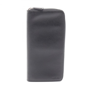 PRADA Around zipper long wallet purse Saffiano leather Black Used unisex