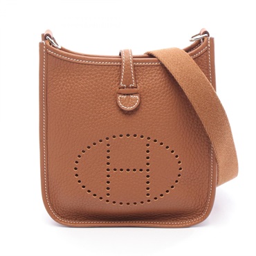 HERMES Evelyne TPM Crossbody Shoulder Bag K Clemence Leather Gold Brown SHW Used