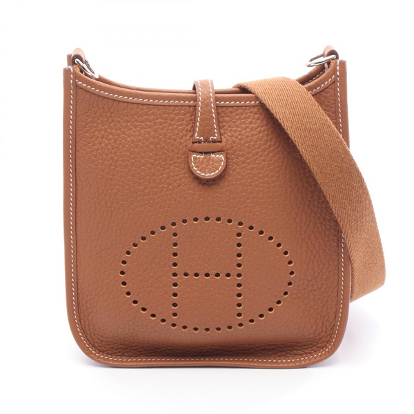 HERMES Evelyne TPM Crossbody Shoulder Bag K Clemence Leather Gold Brown SHW Used