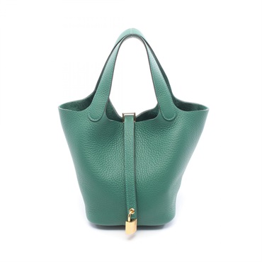 HERMES Picotin Lock PM Handbag K Clemence leather Vert moyen Women GHW