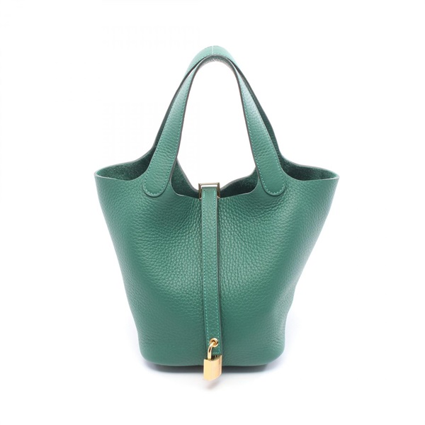 HERMES Picotin Lock PM Handbag K Clemence leather Vert moyen Women GHW