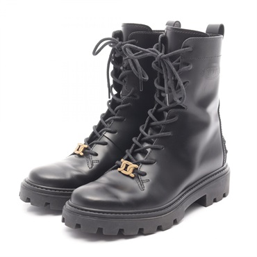 TOD'S Lace-up Combat Boots leather Black Size 37 Used Women