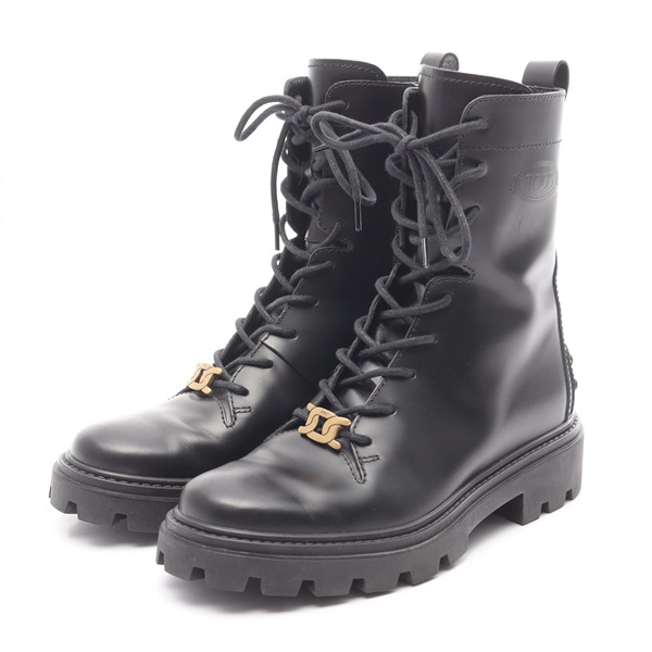TOD'S Lace-up Combat Boots leather Black Size 37 Used Women