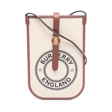 BURBERRY Logo graphic phone Shoulder Bag canvas leather Beige Brown Used Women