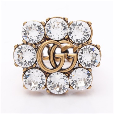 GUCCI Double G Ring Gold Plated crystal Used women US size 5.5