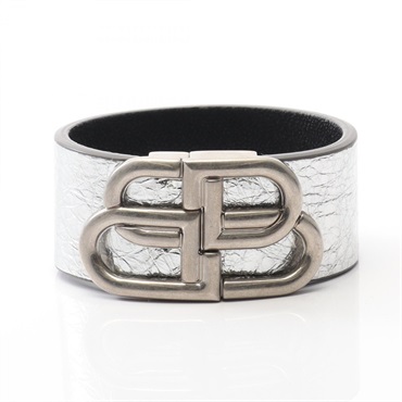BALENCIAGA BB logo Bracelet leather Stainless Steel Used Women 14cm