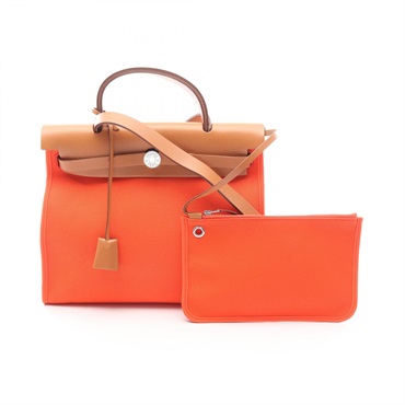 HERMES Herbag Zip PM Shoulder Handbag Hunter leather Toilet officer Red used SHW