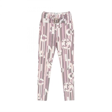 CHANEL COCO Mark long Pants leggings trouser Nylon Purple White Used Women #36