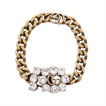 GUCCI Double G Bracelet Gold Plated crystal Used Women