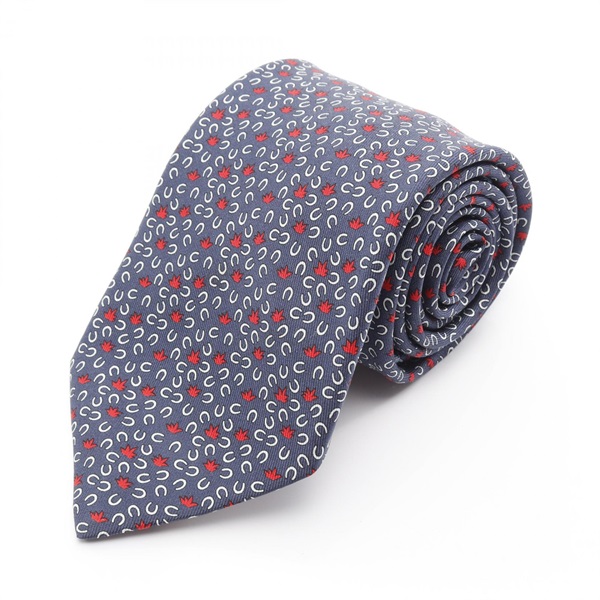 HERMES Neck Tie silk Navy Red Multicolor Used mens