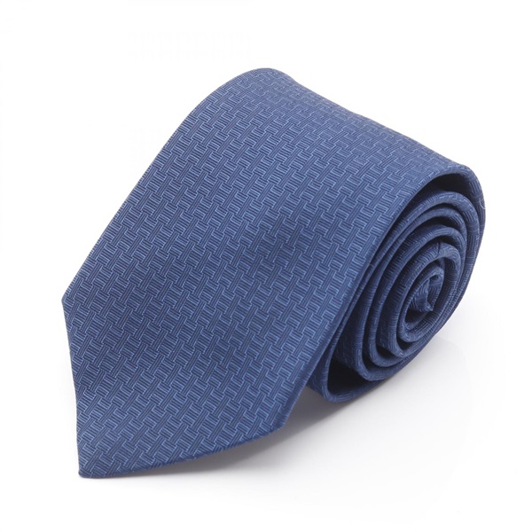 HERMES H logo Neck Tie silk Navy Used mens