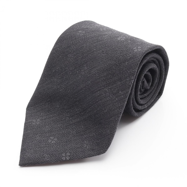 CHANEL COCO Mark Clover Neck tie Silk Wool Gray Used mens CC
