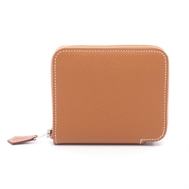 HERMES Azap compact SilkIn around wallet purse B Calfskin Epsom Gold Used SHW
