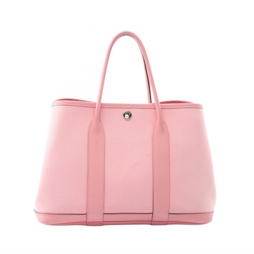HERMES Garden party TPM Tote Handbag leather Toile H canvas Pink SHW Used M
