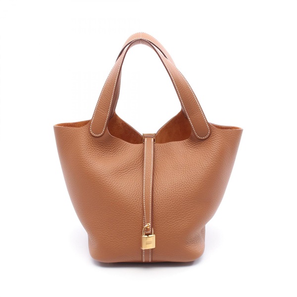 HERMES Picotin Lock MM Handbag W Clemence leather Brown Gold Women GHW