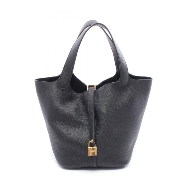 HERMES Picotin Lock MM Handbag K Clemence leather Black Noir Women GHW
