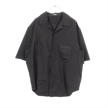 VERSACE Short sleeve shirt tops cotton silk Black yellow Used mens #50