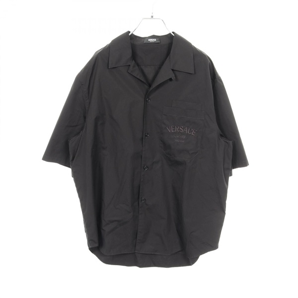 VERSACE Short sleeve shirt tops cotton silk Black yellow Used mens #50