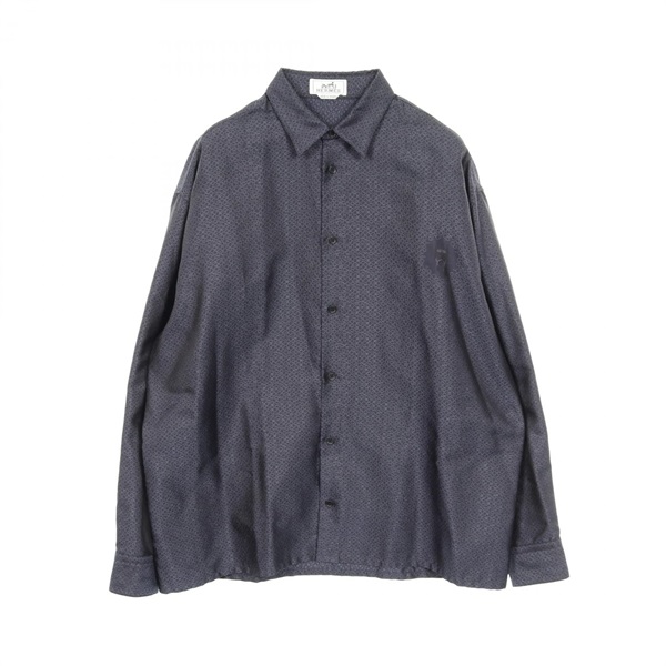 HERMES Long sleeve shirt silk Navy Used mens size 39