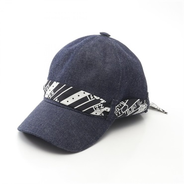HERMES Hortense casquette cap #59 cotton Navy Black White Used Women