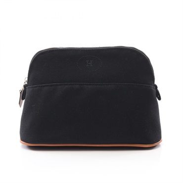 HERMES Bolide pouch 20 Bag canvas leather Black Brown Used Women SHW