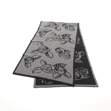 CHANEL COCO Mark Stall shawl cashmere Black Gray Used Women CC